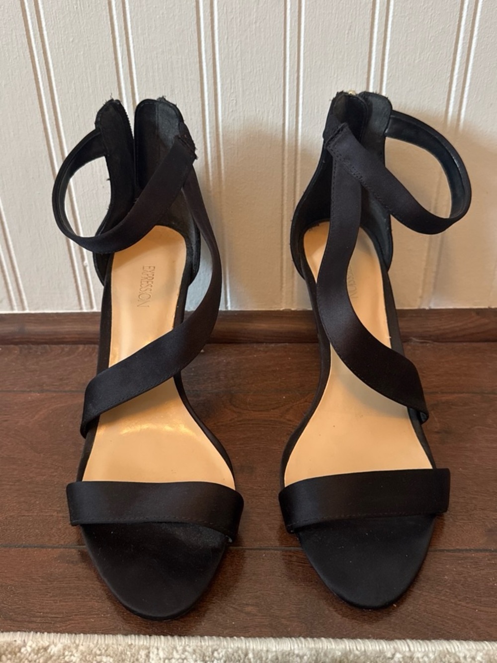 Open-Toe Ankle Wrap Sandals in Black